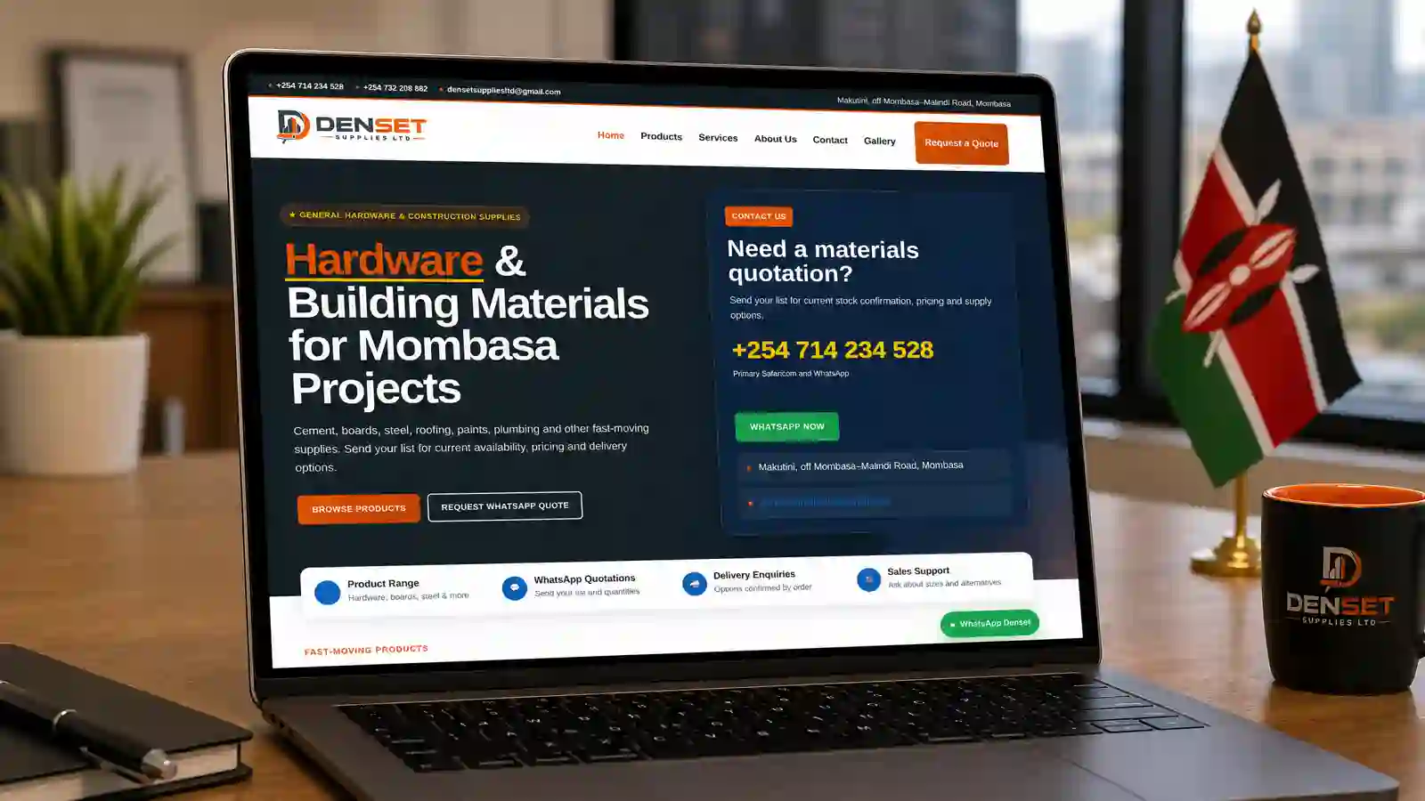 Denset Supplies hardware and building materials website in Mombasa
