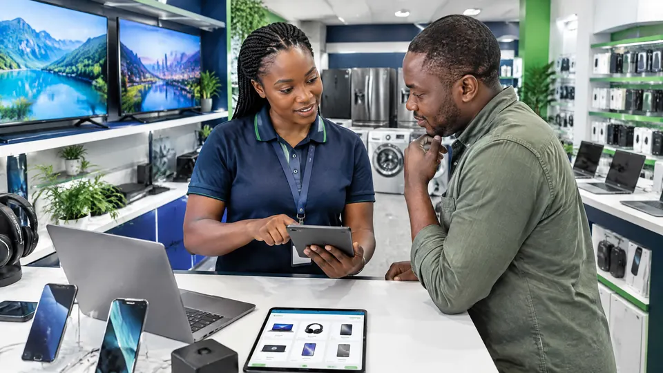 Illustrative Kenyan electronics retail business with a professional catalogue website preview