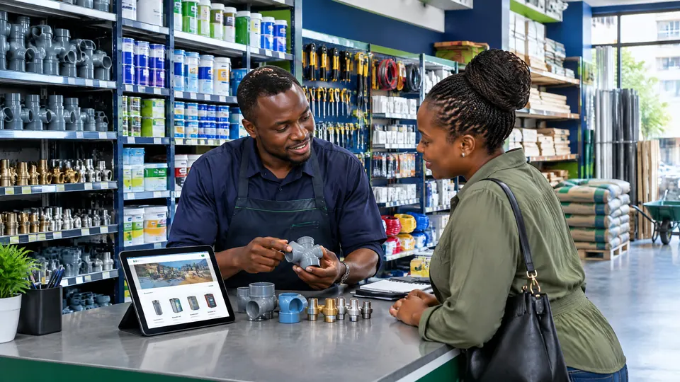 Illustrative Kenyan hardware and supplies business with a professional website preview