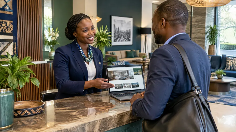 Illustrative Kenyan hotel and accommodation business with a professional booking website preview