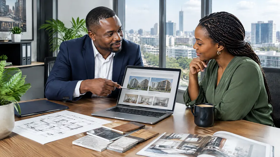 Illustrative Kenyan real estate business with a professional property website preview