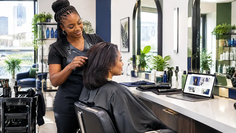 Illustrative Kenyan salon and beauty business with a professional website preview